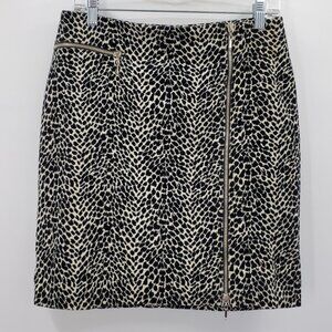Randy Kemper Corduroy Skirt Size 8 Animal Print Cream Black Full Zip Made In NYC